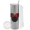 Tumbler stainless steel Silver 600ml, with metal straw & cleaning brush