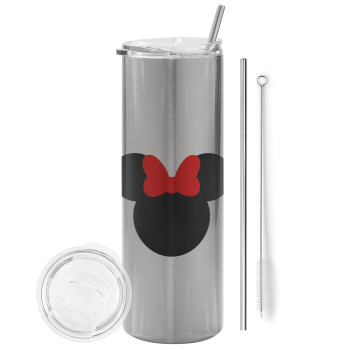 Minnie head, Eco friendly stainless steel Silver tumbler 600ml, with metal straw & cleaning brush