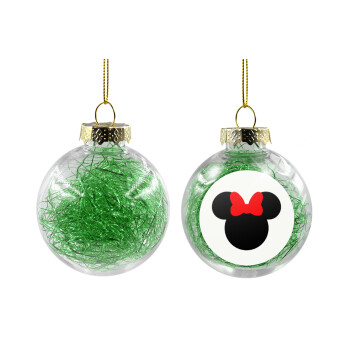 Minnie head, Χριστουγεννιάτικη μπάλα δένδρου διάφανη με πράσινο γέμισμα 8cm