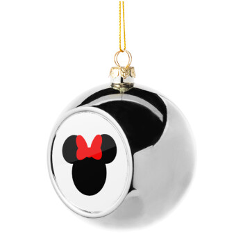 Minnie head, Silver 8cm Christmas tree ball ornament