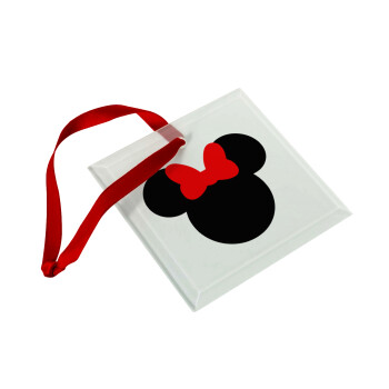 Minnie head, Στολίδι Χριστουγεννιάτικο στολίδι γυάλινο τετράγωνο 9x9cm