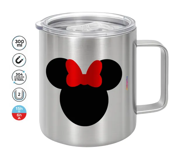 Minnie head — Double-walled stainless steel mug 300ml with temperature-retaining lid