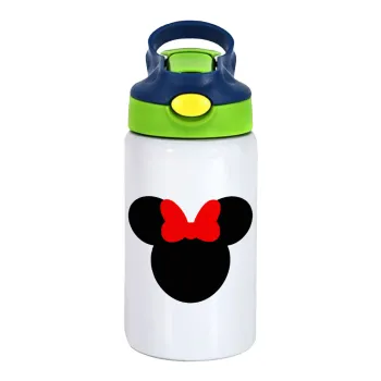 Minnie head, Παιδικό παγούρι θερμό, ανοξείδωτο, με καλαμάκι ασφαλείας, πράσινο/μπλε (350ml)