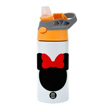 Minnie head, Παιδικό παγούρι θερμό, ανοξείδωτο, με καλαμάκι ασφαλείας, Πορτοκαλί/Γκρι (360ml) BPA-FREE