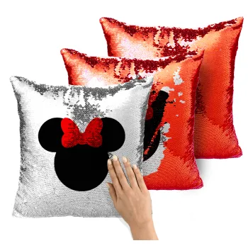 Minnie head, Μαξιλάρι καναπέ Μαγικό Κόκκινο με πούλιες 40x40cm περιέχεται το γέμισμα