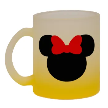 Minnie head, Κούπα γυάλινη δίχρωμη με βάση το κίτρινο ματ, 330ml