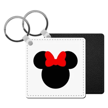 Minnie head, Μπρελόκ Δερματίνη, τετράγωνο ΜΑΥΡΟ (5x5cm)