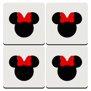 Minnie head, ΣΕΤ 4 Σουβέρ ξύλινα τετράγωνα (9cm)