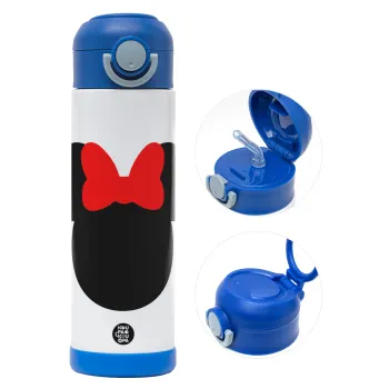 Minnie head, Παιδικό παγούρι θερμό, ανοξείδωτο, με καλαμάκι ασφαλείας, ΜΠΛΕ (500ml)