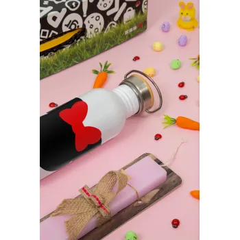 Minnie head, Πασχαλινή Λαμπάδα με παγούρι μεταλλικό (620ml, stainless steel) & κερί αρωματικό πλακέ (30cm) (ΡΟΖ)