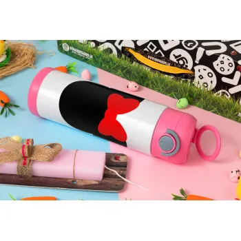 Minnie head, Πασχαλινή Λαμπάδα με Παιδικό παγούρι θερμό, ανοξείδωτο, με καλαμάκι ασφαλείας, ΡΟΖ (500ml)