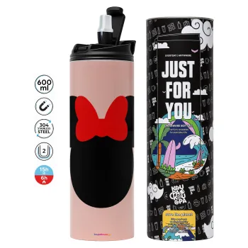 Minnie head, Tumbler ποτήρι θερμό ΡΟΖ από ανοξείδωτο ατσάλι 600ml