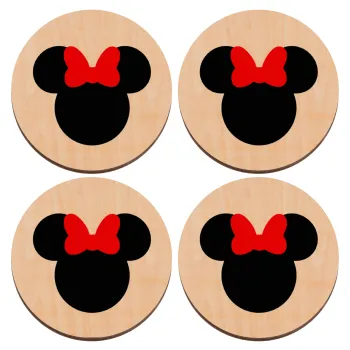 Minnie head, ΣΕΤ x4 Σουβέρ ξύλινα στρογγυλά plywood (9cm)