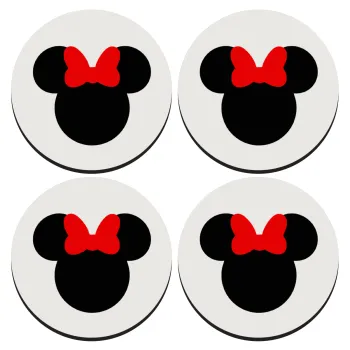 Minnie head, SET of 4 round wooden coasters (9cm)