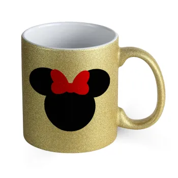 Minnie head, Κούπα Χρυσή Glitter που γυαλίζει, κεραμική, 330ml