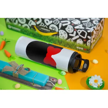 Minnie head, Easter candle,Travel Tumbler 2 Lids, with metal straw & cleaning brush & aromatic flat candle (30cm) (BLUE)