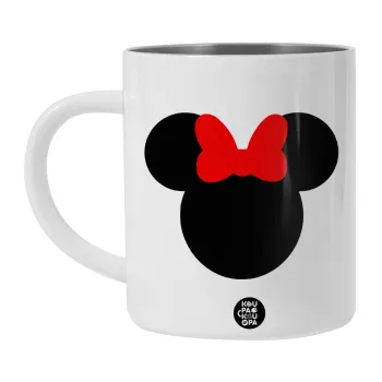 Minnie head, Λευκή Ανοξείδωτη Μεταλλική Κούπα 450ml - Διπλού Τοιχώματος 