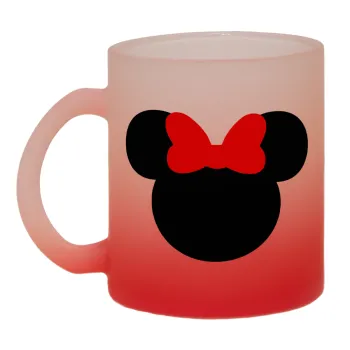 Minnie head, Κούπα γυάλινη δίχρωμη με βάση το κόκκινο ματ, 330ml