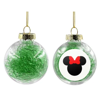 Minnie head, Στολίδι Χριστουγεννιάτικη μπάλα δένδρου διάφανη με πράσινο γέμισμα 8cm