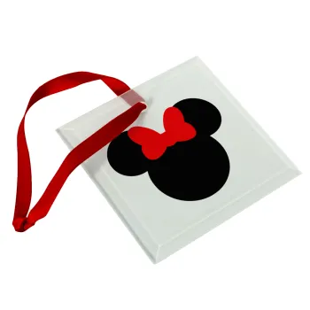 Minnie head, Christmas ornament, glass square ornament 9x9cm