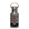 Stainless steel metallic thermos flask, silver with a bamboo lid, double-walled, 350ml.