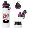Metallic water bottle with safety lid, 850ml aluminum