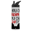 Metallic thermos bottle with straw & handle, stainless steel (Stainless steel 304), double-walled, 600ml.