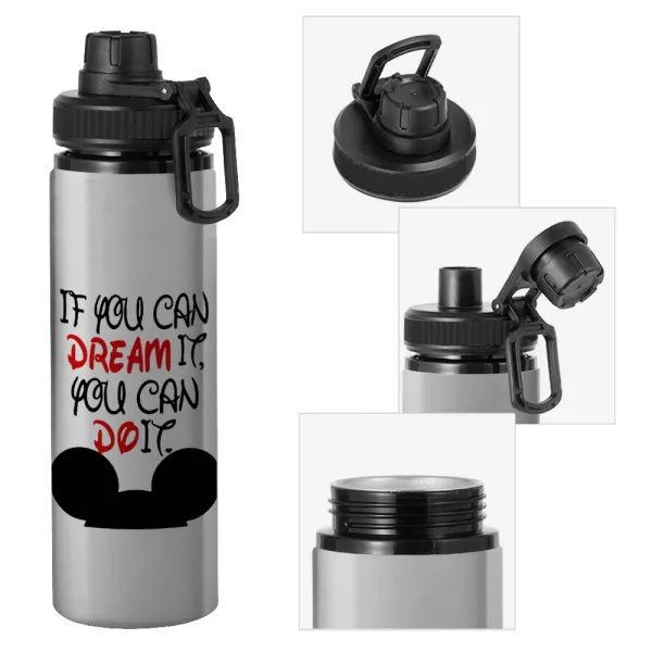 If you can dream it — Metallic water bottle with safety cap, 850ml aluminum