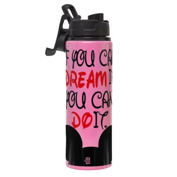 If you can dream it, you can do it, Μεταλλικό παγούρι νερού με καπάκι ασφαλείας, αλουμινίου 850ml