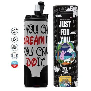 If you can dream it, you can do it, Tumbler ποτήρι θερμό ΓΚΡΙ από ανοξείδωτο ατσάλι 600ml