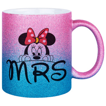 Minnie Mrs, Κούπα Χρυσή/Μπλε Glitter, κεραμική, 330ml