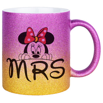 Minnie Mrs, Κούπα Χρυσή/Ροζ Glitter, κεραμική, 330ml
