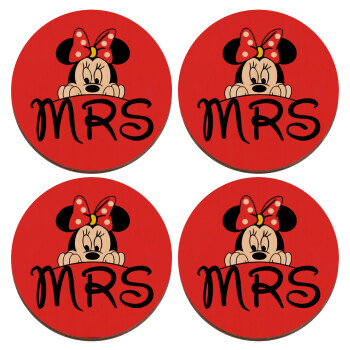 Minnie Mrs, ΣΕΤ x4 Σουβέρ ξύλινα στρογγυλά plywood (9cm)