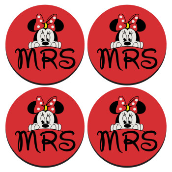 Minnie Mrs, SET of 4 round wooden coasters (9cm)