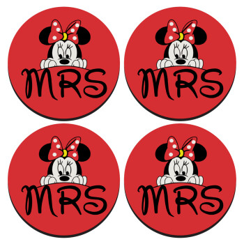 Minnie Mrs, ΣΕΤ 4 Σουβέρ ξύλινα στρογγυλά (9cm)