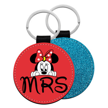 Minnie Mrs, Μπρελόκ Δερματίνη, στρογγυλό ΜΠΛΕ (5cm)