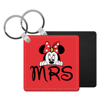 Minnie Mrs, Μπρελόκ Δερματίνη, τετράγωνο ΜΑΥΡΟ (5x5cm)