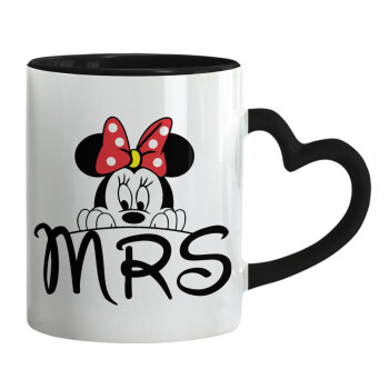 Minnie Mrs, Mug heart black handle, ceramic, 330ml