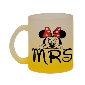 Minnie Mrs, Κούπα γυάλινη δίχρωμη με βάση το κίτρινο ματ, 330ml