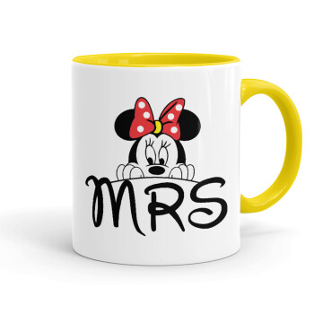 Minnie Mrs, Κούπα χρωματιστή κίτρινη, κεραμική, 330ml