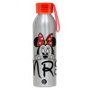 Αλουμινένιο Αθλητικό Μπουκάλι 650ml – Ασημί με Κόκκινο Καπάκι και Λουράκι Σιλικόνης