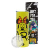 Neon Yellow Travel Tumbler θερμό, μεταλλικό καλαμάκι(Ανωξείδωτο 304 Food grade, BPA free, 600ml)