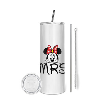 Minnie Mrs, Eco friendly stainless steel tumbler 600ml, with metal straw & cleaning brush