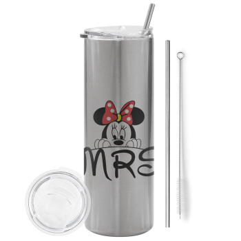 Minnie Mrs, Tumbler stainless steel Silver 600ml, with metal straw & cleaning brush