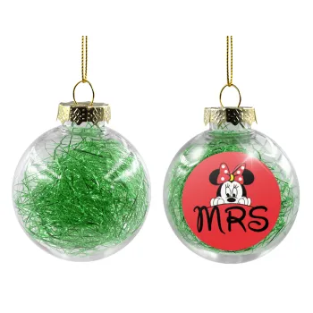 Minnie Mrs, Transparent Christmas tree ball ornament with green filling 8cm