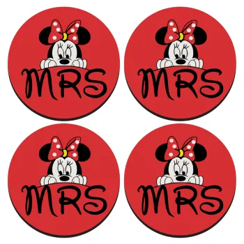Minnie Mrs, SET of 4 round wooden coasters (9cm)