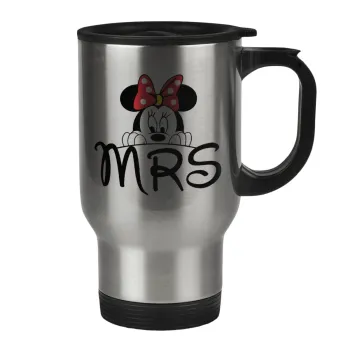 Minnie Mrs, Κούπα ταξιδιού ανοξείδωτη με καπάκι, διπλού τοιχώματος (θερμό) 450ml
