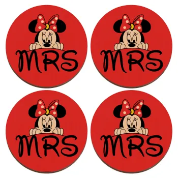 Minnie Mrs, ΣΕΤ x4 Σουβέρ ξύλινα στρογγυλά plywood (9cm)