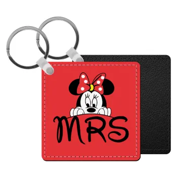 Minnie Mrs, Μπρελόκ Δερματίνη, τετράγωνο ΜΑΥΡΟ (5x5cm)