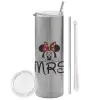 Tumbler stainless steel Silver 600ml, with metal straw & cleaning brush
